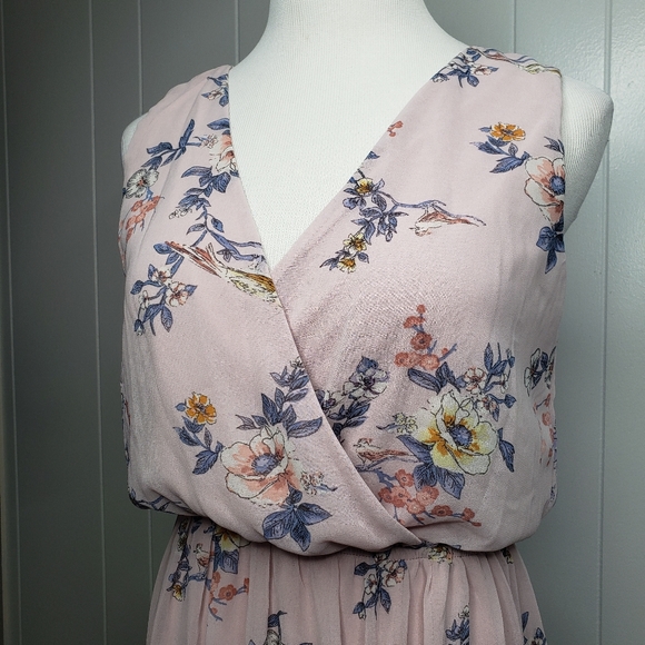 Lily Rose Lavender Floral Chiffon Maxi Dress Wrap Neckline Boho Peasant Girly MD - Picture 4 of 13